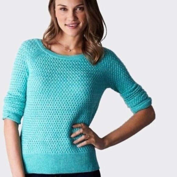 American Eagle Outfitters Turquoise Open Knit Sweater Women coverup see though S - Picture 8 of 8
